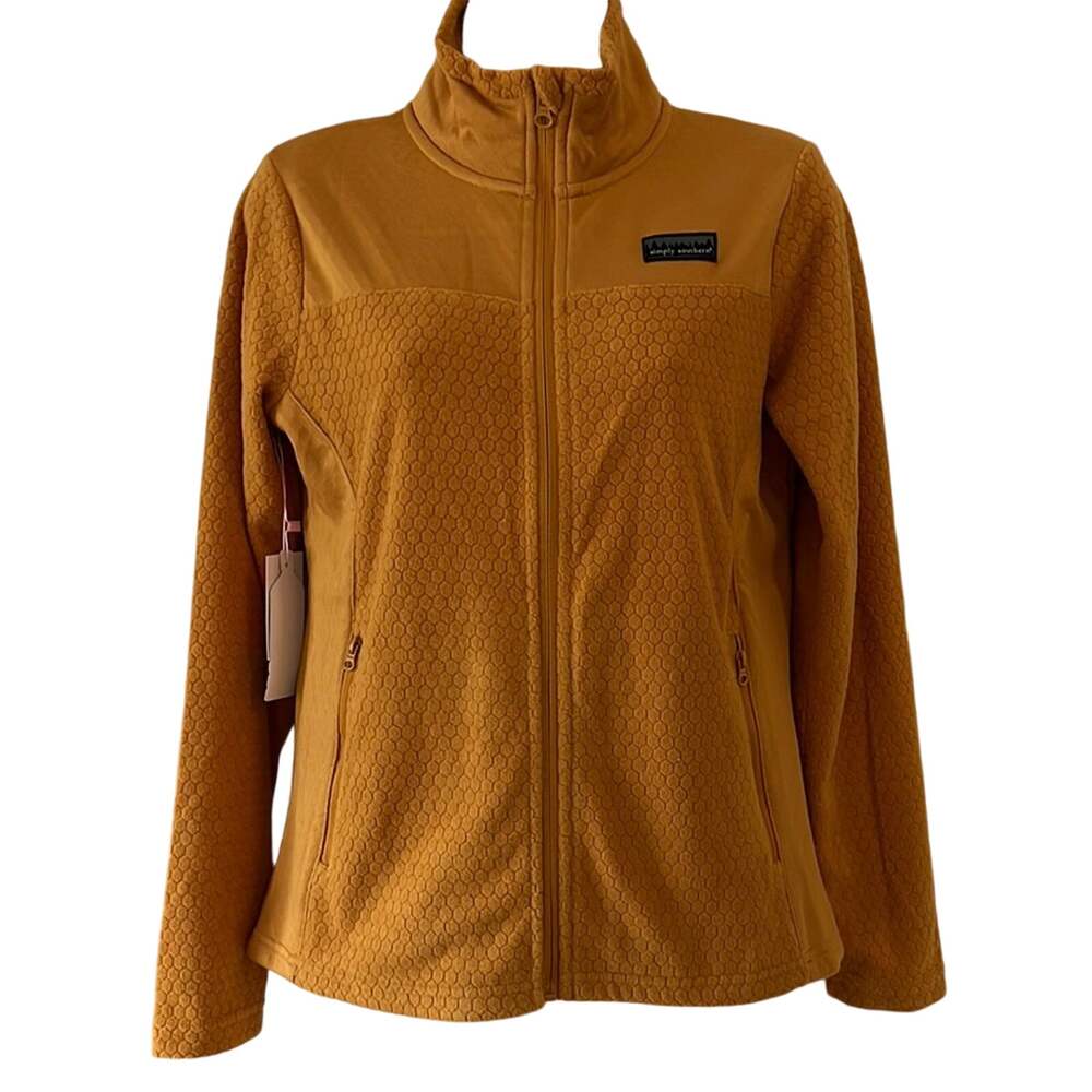 Simply Southern Gold Fleece Knit Jacket Woman Size Small Recycled Zip Front